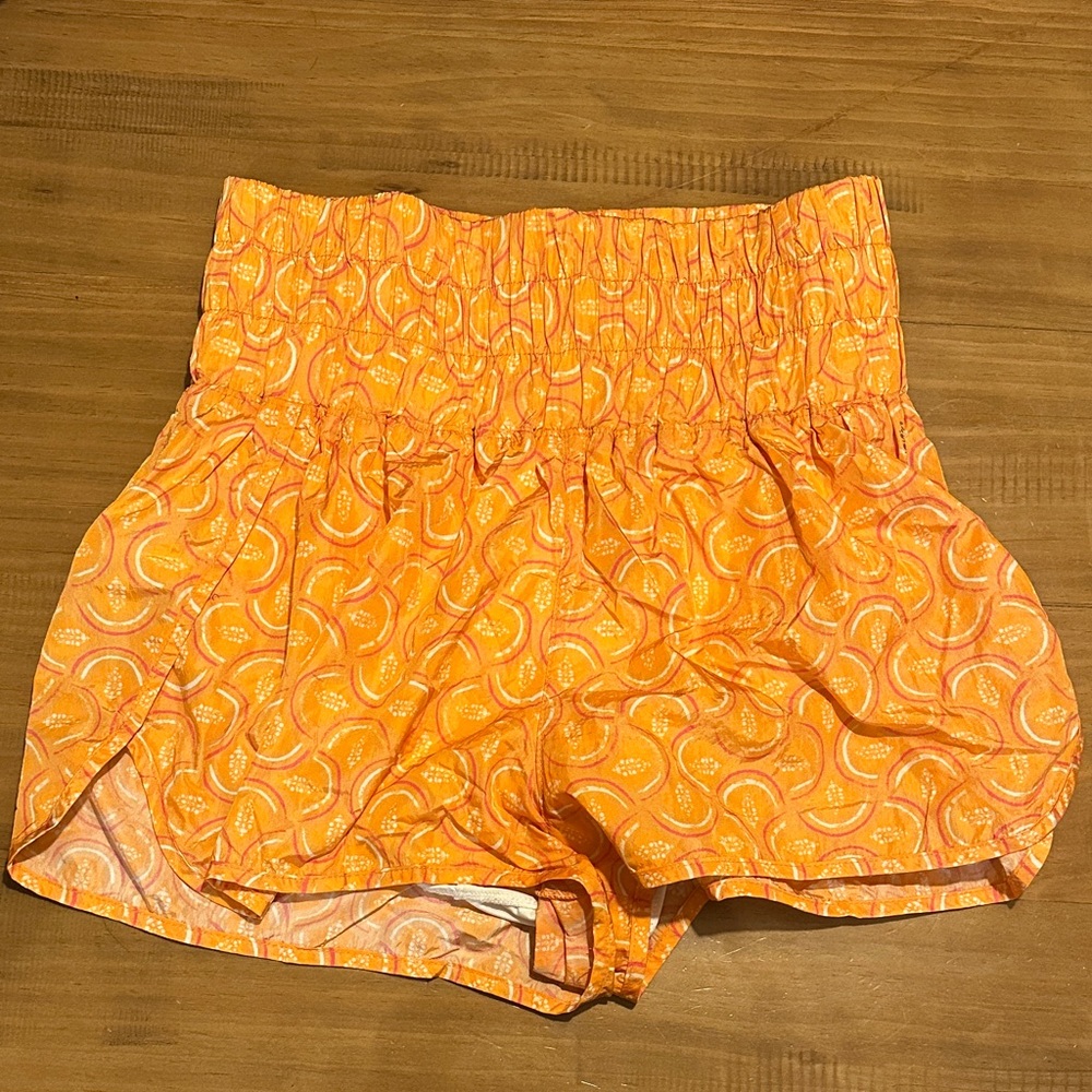 FP Movement by Free People Vibrant Orange Patterned Shorts- Athleisure Wear